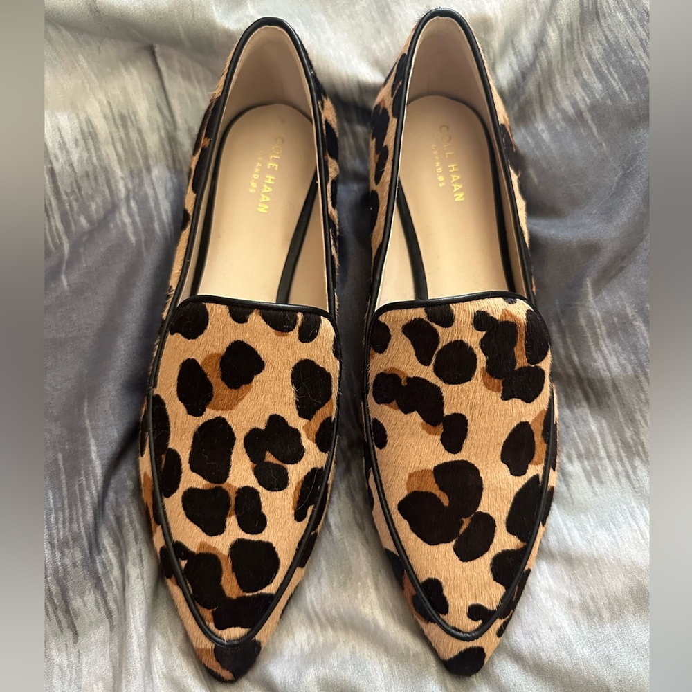 Cole Haan Leopard Print Fur Slip Ons